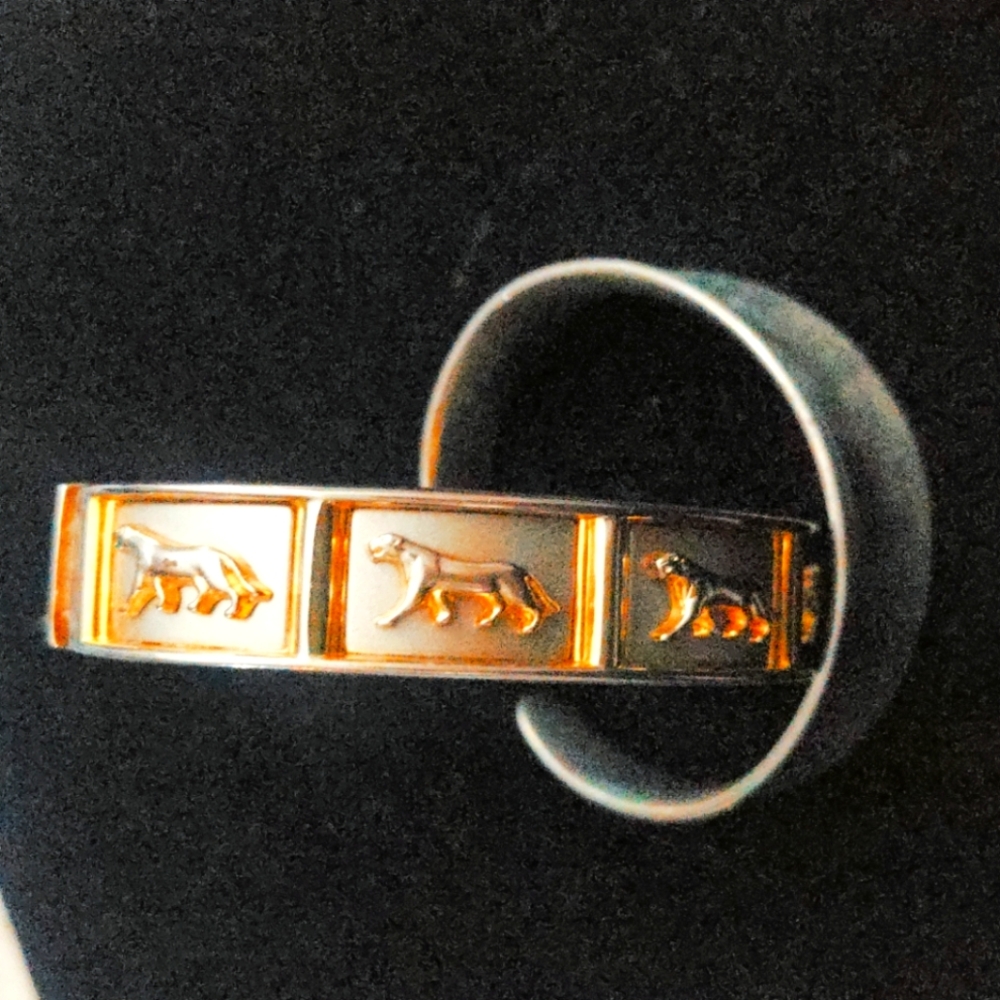 Vintage 2 tone gold silver panther hinged bangle bracelet